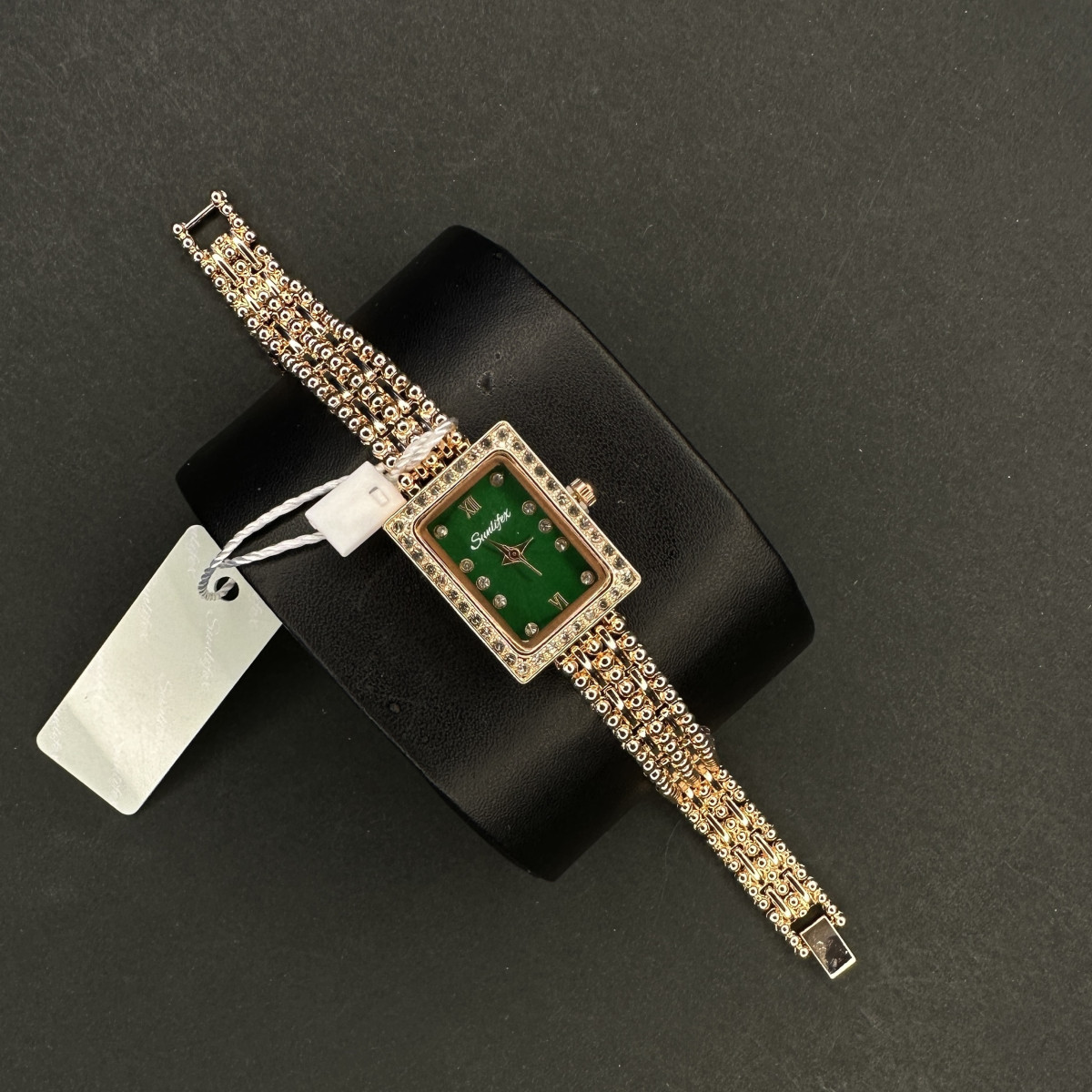 زنانه مستطیلی Sunlifex کد (6619) قاب و بند رزگلد صفحه سبز