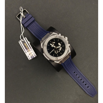 اسپرت مردانه کد (6646) قاب نقره ای صفحه شیشه رفلکس بند سرمه ای