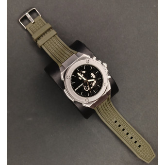 اسپرت مردانه کد (6649) قاب نقره ای صفحه شیشه رفلکس بند سبز