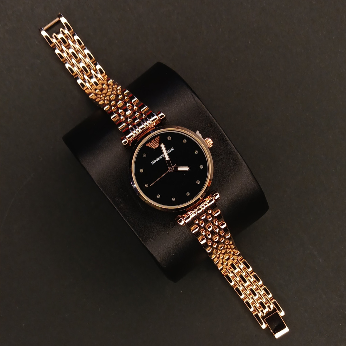 امپریو آرمانی زنانه کد(6653) قاب و بند رزگلد صفحه مشکی