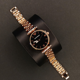 امپریو آرمانی زنانه کد(6655) قاب و بند رزگلد صفحه مشکی