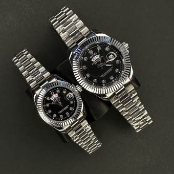 رولکس دو تقویمه کد(6685) قاب و بند نقره ای صفحه مشکی