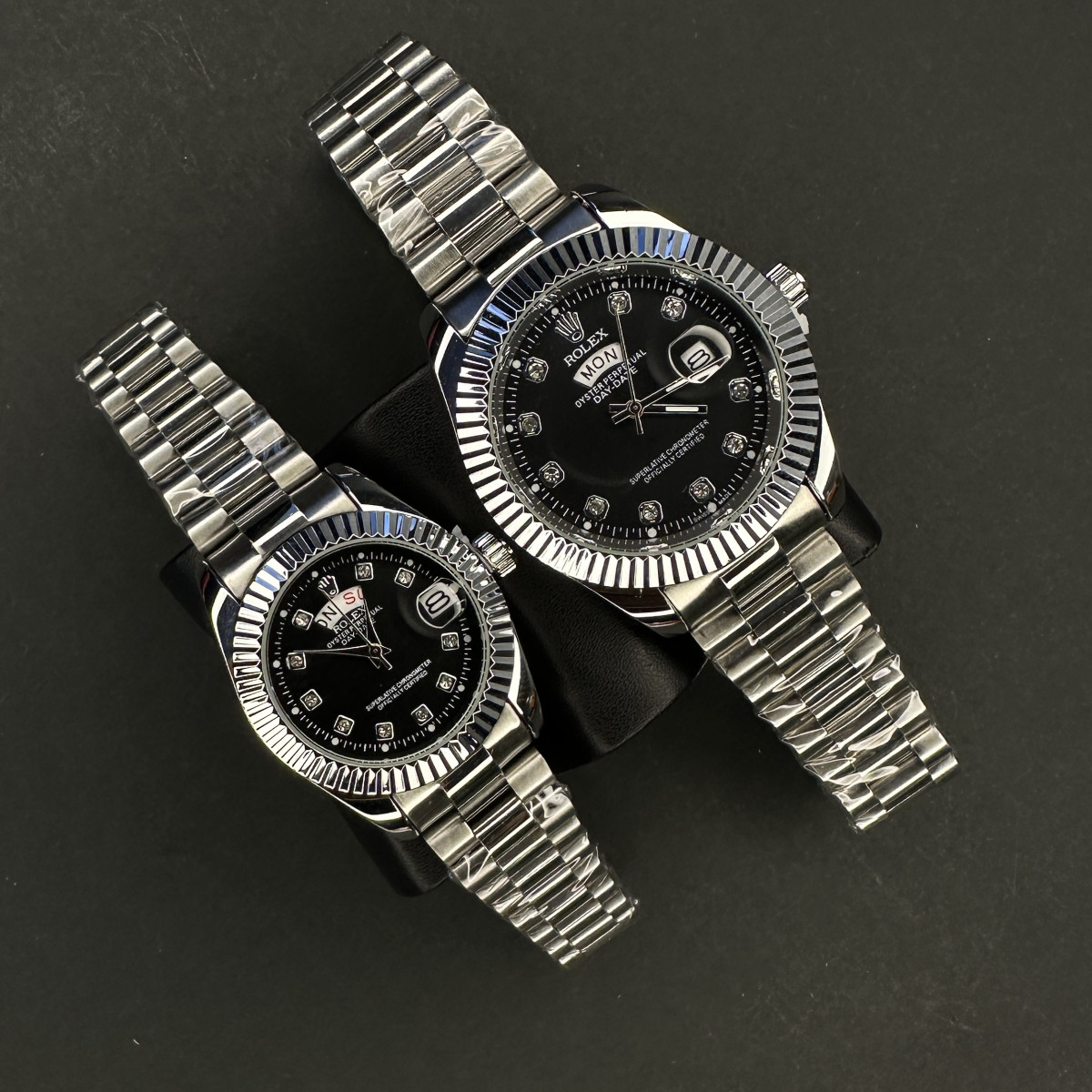 رولکس دو تقویمه کد(6685) قاب و بند نقره ای صفحه مشکی