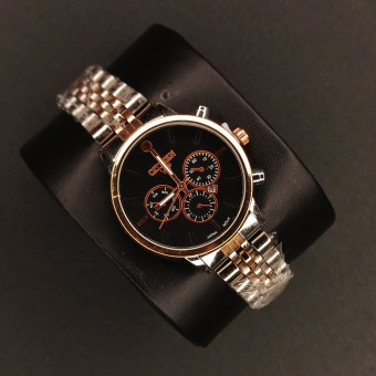 سیتیزن زنانه کد(6705) قاب رزگلد صفحه مشکی بند نقره ای رزگلد