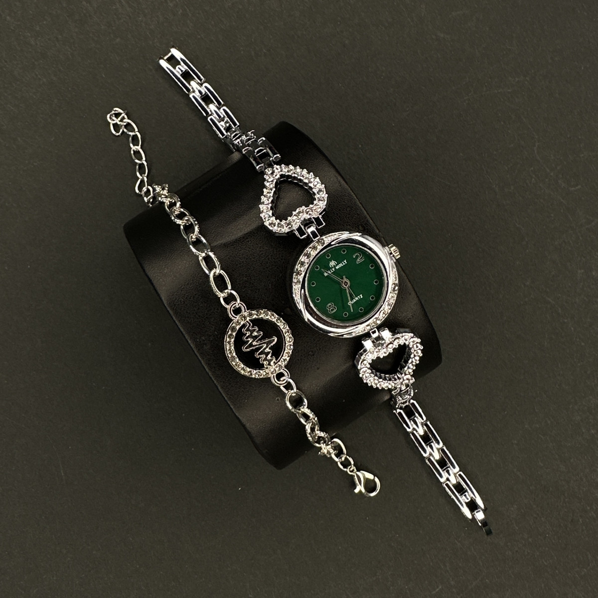 زنانه holly mollyبا دستبند کد (6723) نقره ای داخل سبز