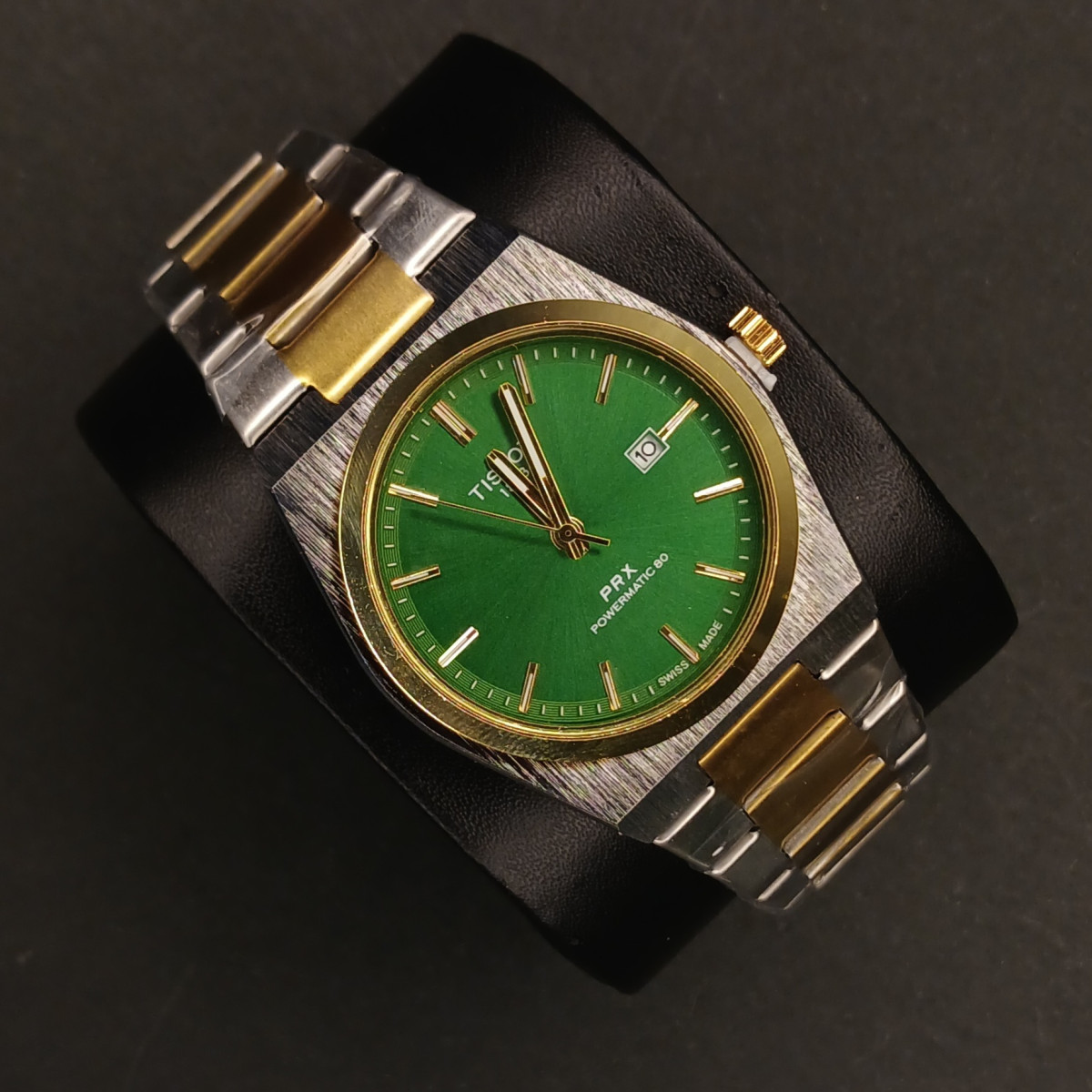 تیسوت مردانه کد (6773) قاب و بند طلایی نقره ای صفحه سبز