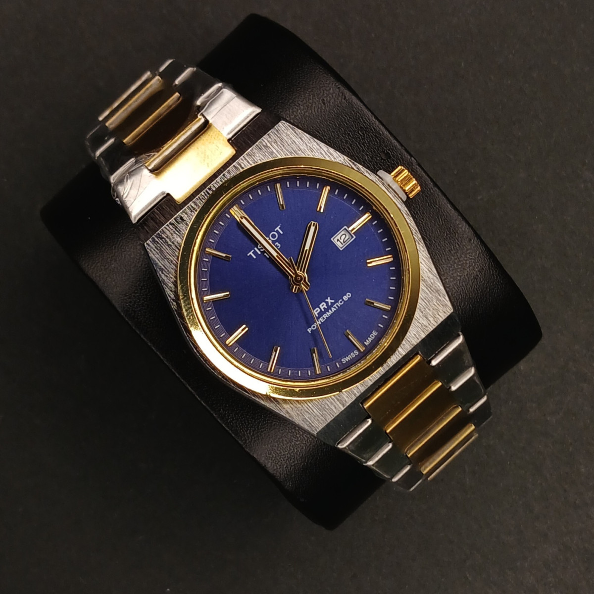 تیسوت مردانه کد (6775) قاب و بند طلایی نقره ای صفحه سرمه ای