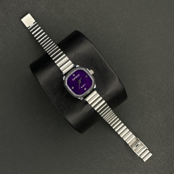 کاسیو زنانه کد (6787) قاب و بند نقره ای صفحه بنفش