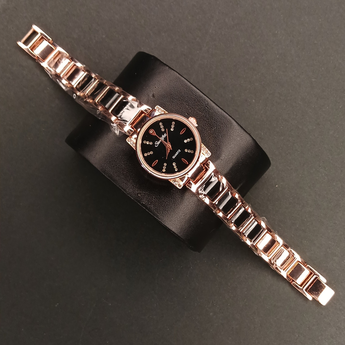 زنانه دایره ای Sunlifex کد (6793) رزگلد صفحه مشکی