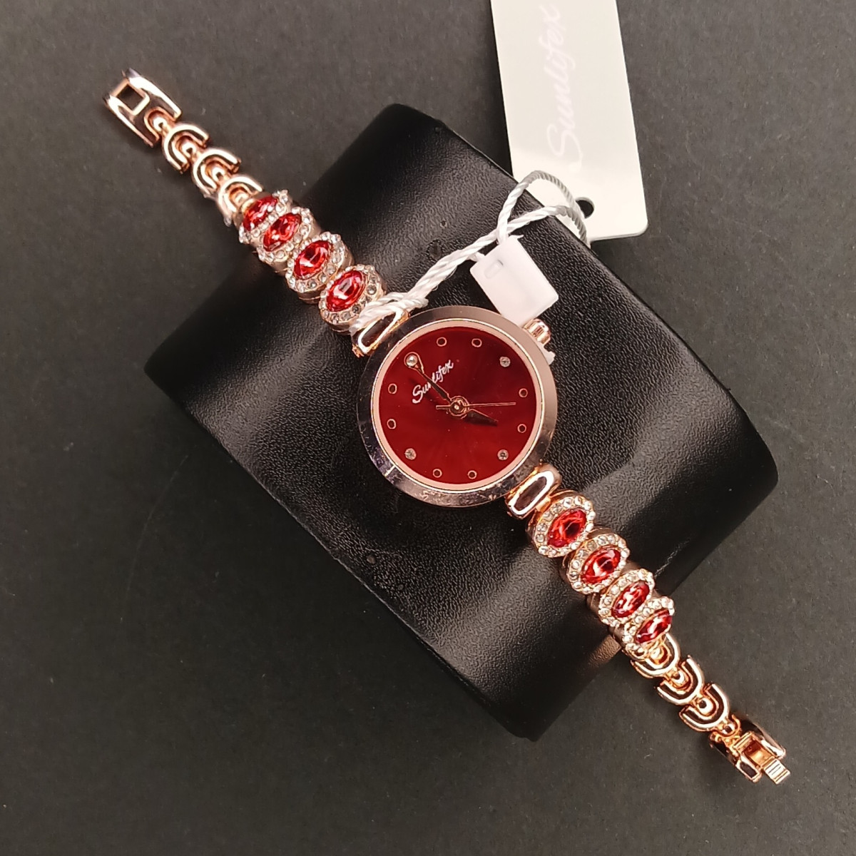 زنانه دایره ای Sunlifex کد (6803) رزگلد صفحه قرمز