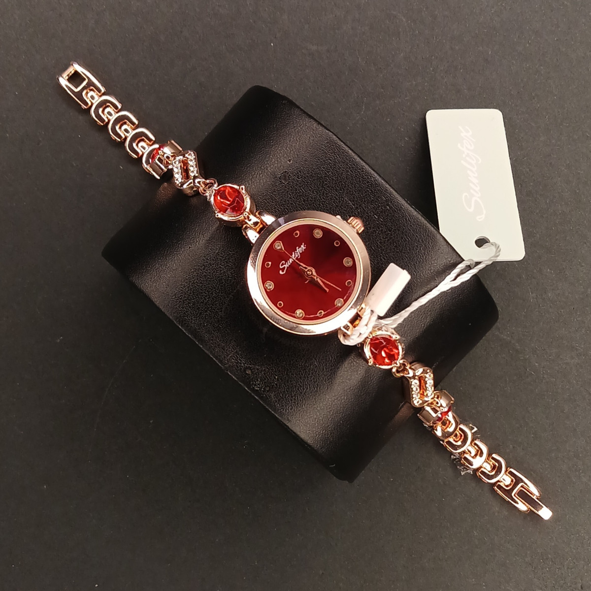 زنانه دایره ای Sunlifex کد (6807) رزگلد صفحه قرمز