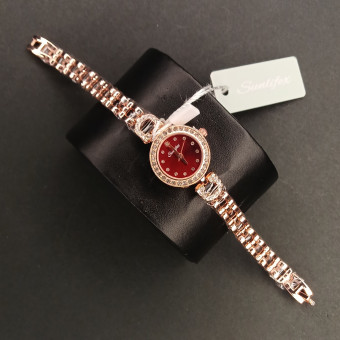 زنانه دایره ای Sunlifex کد (6810) رزگلد صفحه قرمز