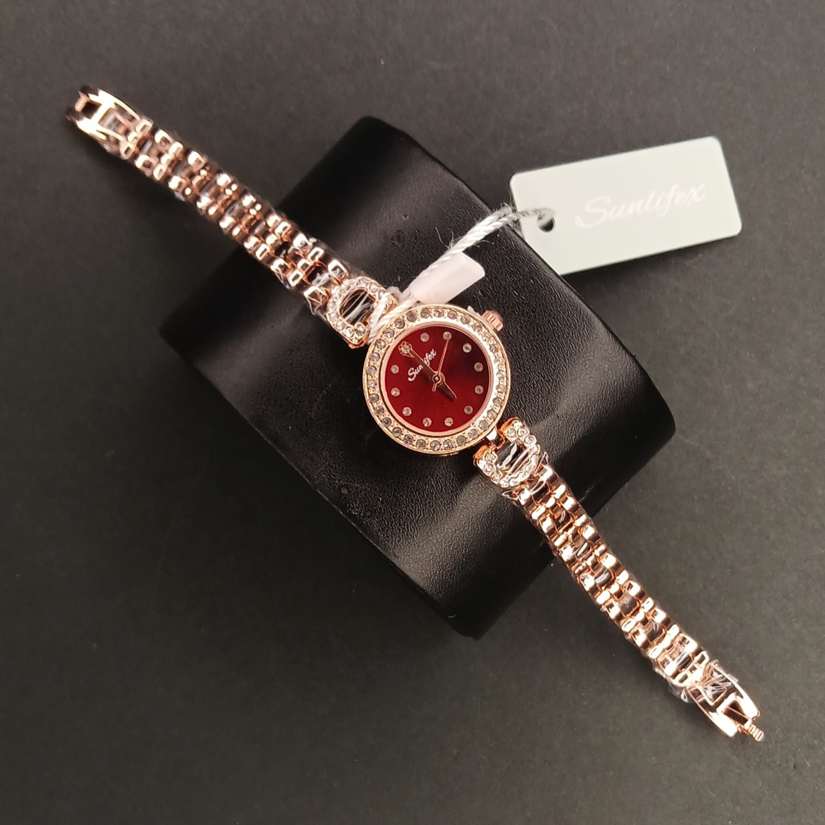 زنانه دایره ای Sunlifex کد (6810) رزگلد صفحه قرمز