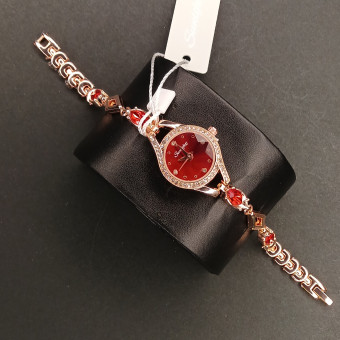 زنانه دایره ای Sunlifex کد (6812) رزگلد صفحه قرمز