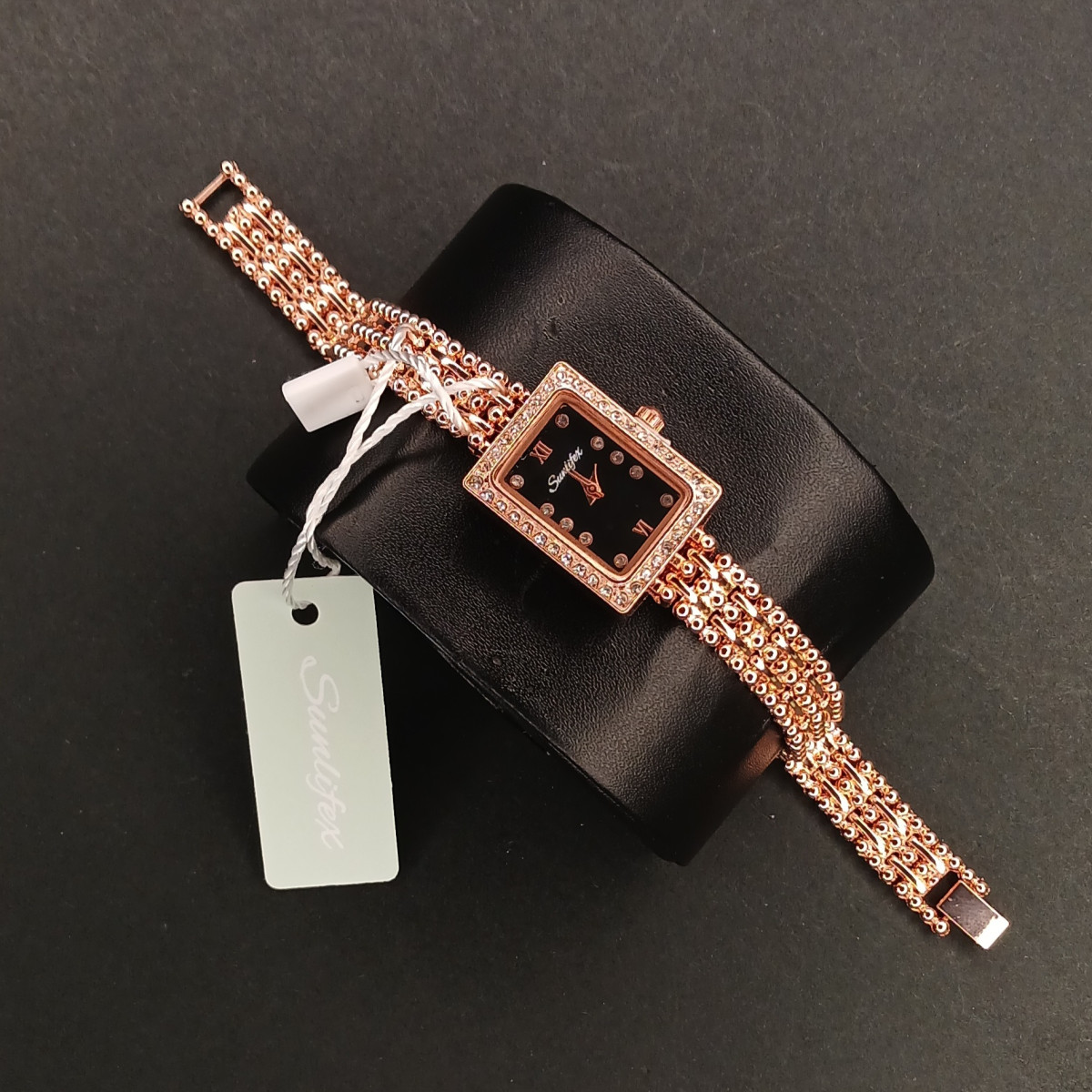 زنانه مستطیلی Sunlifex کد (6817) رزگلد صفحه مشکی