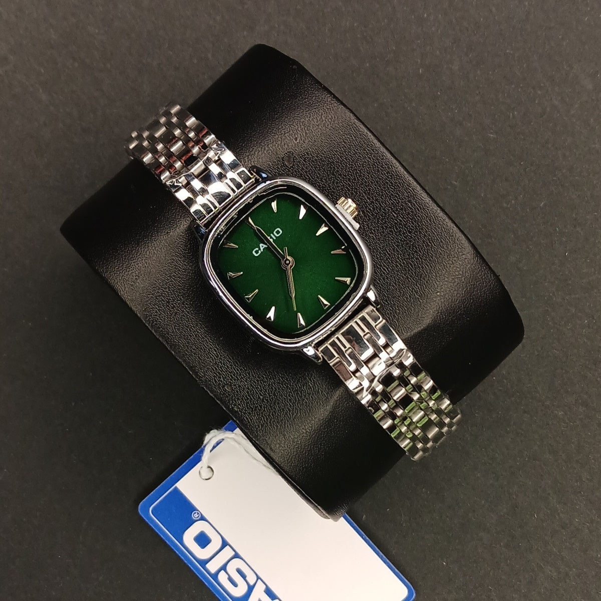 کاسیو زنانه کد (6838) قاب و بند نقره ای صفحه سبز تیره