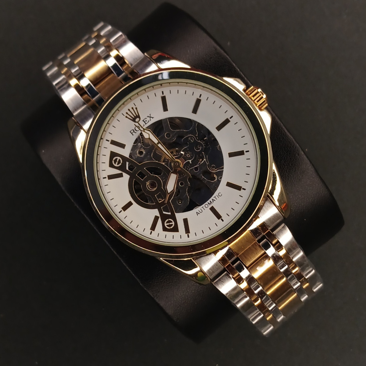 رولکس اتومات مردانه کد(6880) قاب طلایی بند طلایی نقره ای صفحه سفید