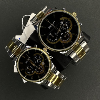 سیکو کد(6892) قاب طلایی صفحه مشکی بند طلایی نقره ای