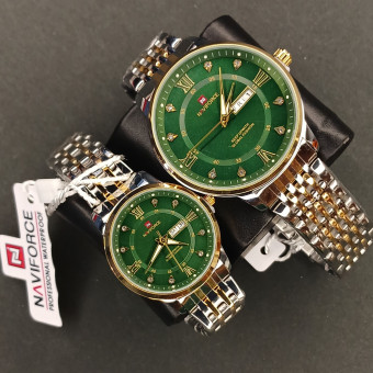 ست نیوی فورس کد(6939) قاب و بند طلایی نقره ای صفحه سبز