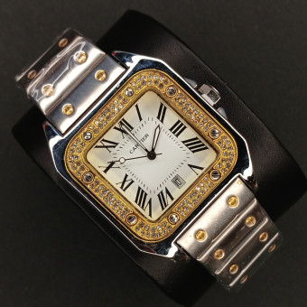 کارتیر مردانه کد(6982) قاب طلایی نقره ای صفحه سفید بند نقره ای