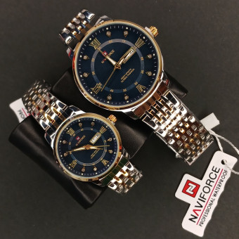 ست نیوی فورس کد(6988) قاب و بند طلایی نقره ای صفحه سرمه ای